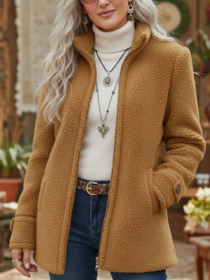 Chanelle™ | Full Zip Lambswool Feel Stand Collar Jacket