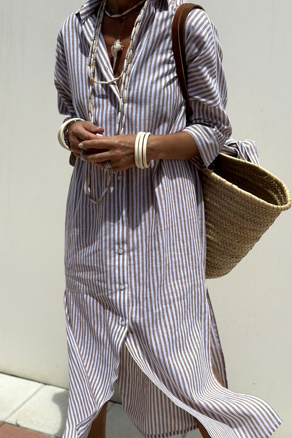Corinne™ | Women's Classic Striped Shirt Maxi Dress