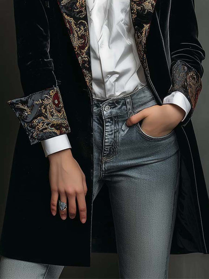 Delphine | Black Baroque-Print Slim Fit Blazer