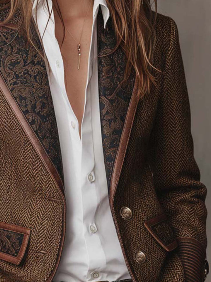 Marguerite | Printed Herringbone Panel Blazer