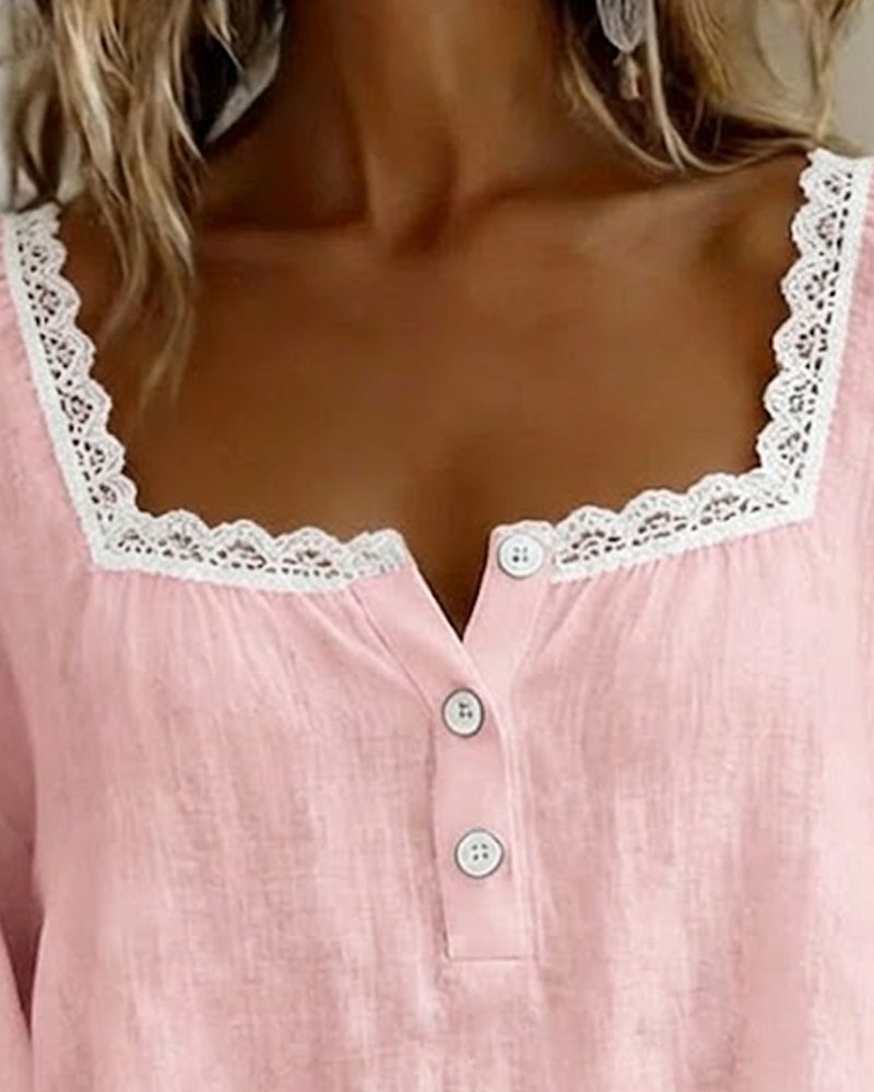 Trelaine | Lace-Trim Square Neck Blouse