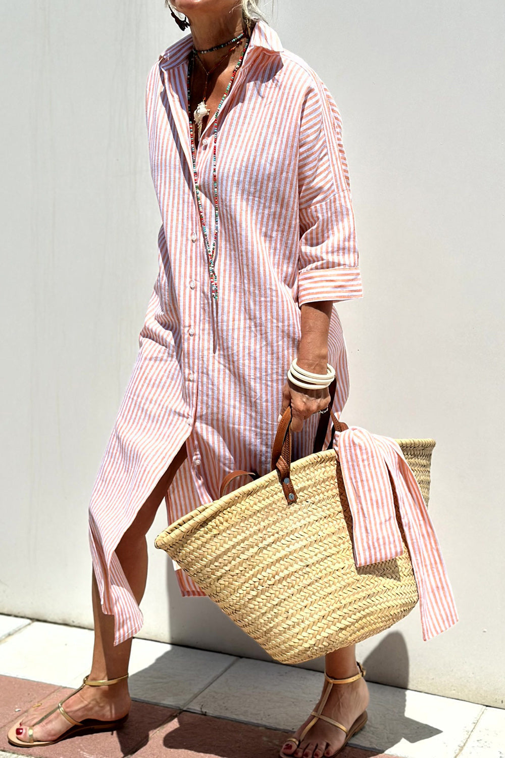 Corinne™ | Women's Classic Striped Shirt Maxi Dress