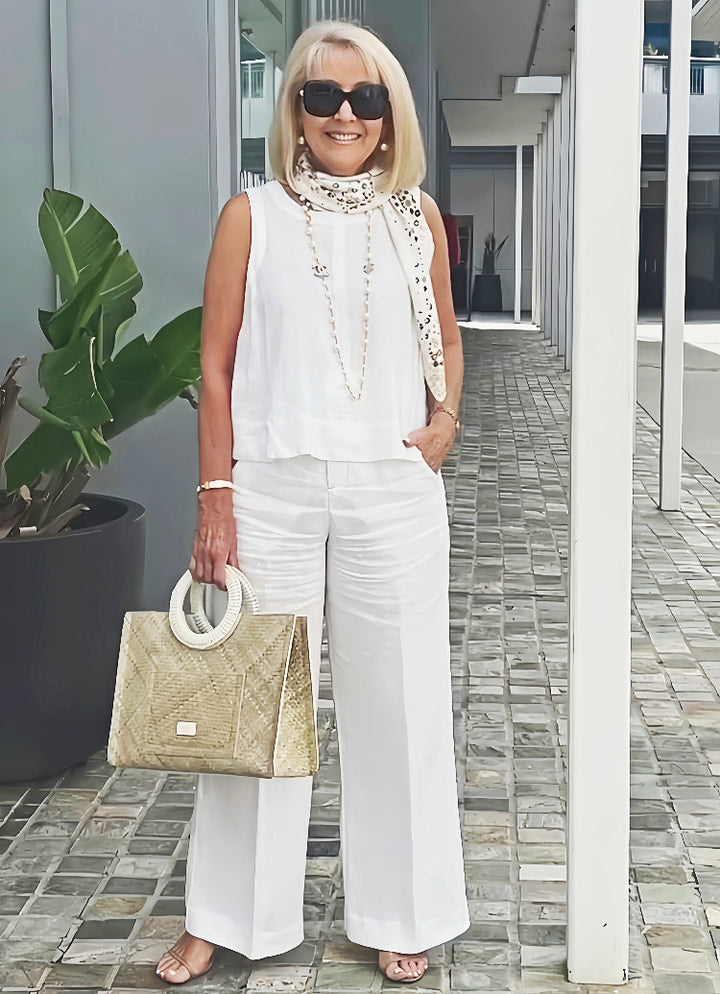 Trinidad™ | Women's Lace Detail Blouse &amp; Wide-Leg Pants Two-Piece Set