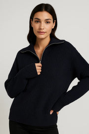 FFION | WAFFLE-KNITIP-COLLAR SWEATER