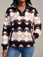 Zephyrine™ | Shawl-Neck Aztec Sherpa Pullover