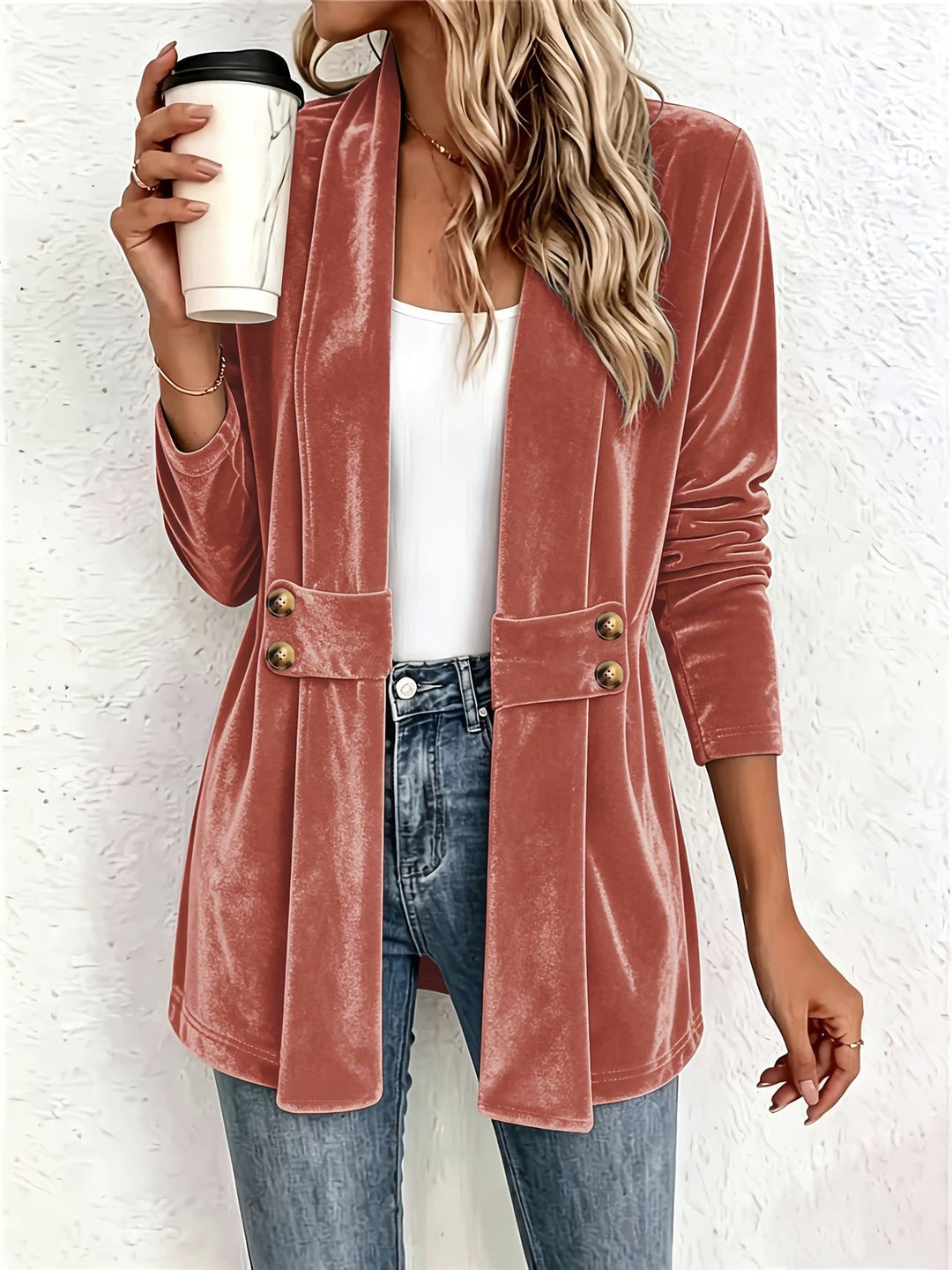 Sienna™ | Rust Velvet Button-Tab Cardigan