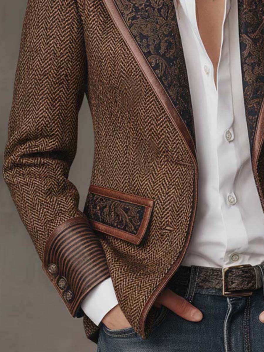 Marguerite | Printed Herringbone Panel Blazer
