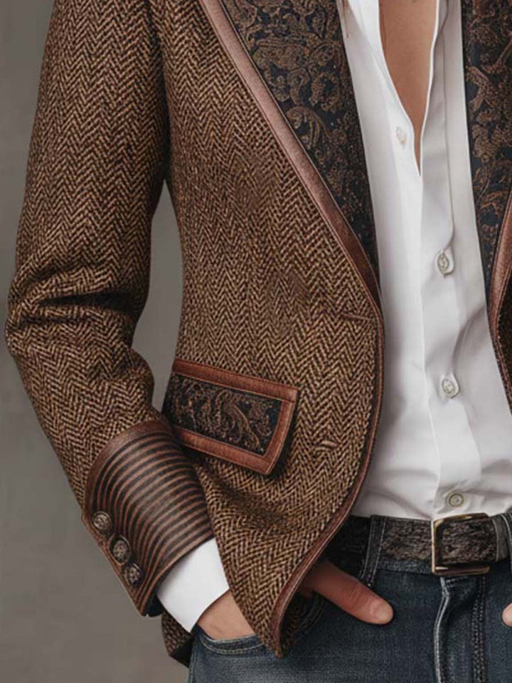 Marguerite | Printed Herringbone Panel Blazer