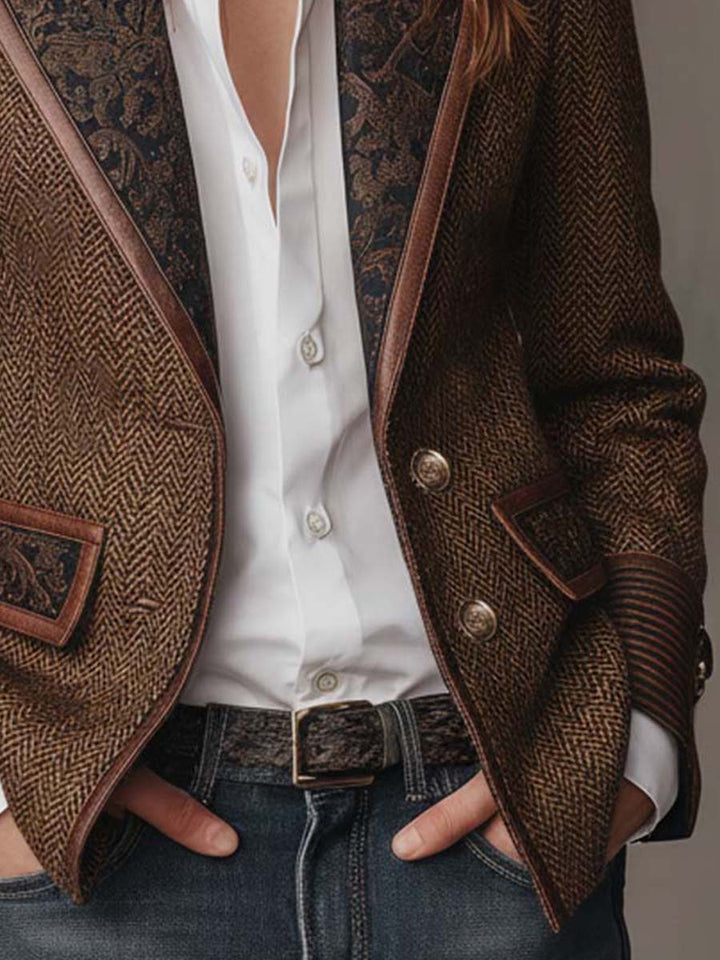 Marguerite | Printed Herringbone Panel Blazer