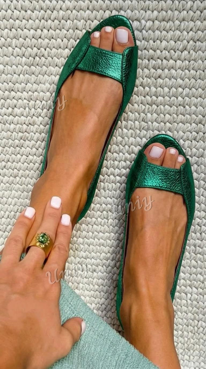 Olivia™ | Women's Metallic Open-Toe Flats