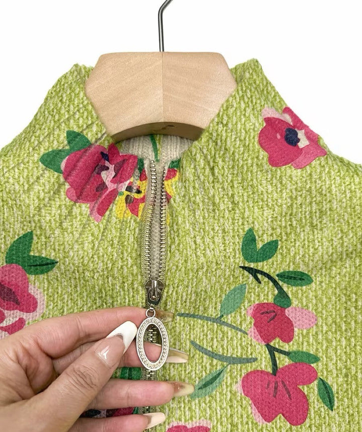 Constance™ | Pink Floral Lime Zip Cardigan