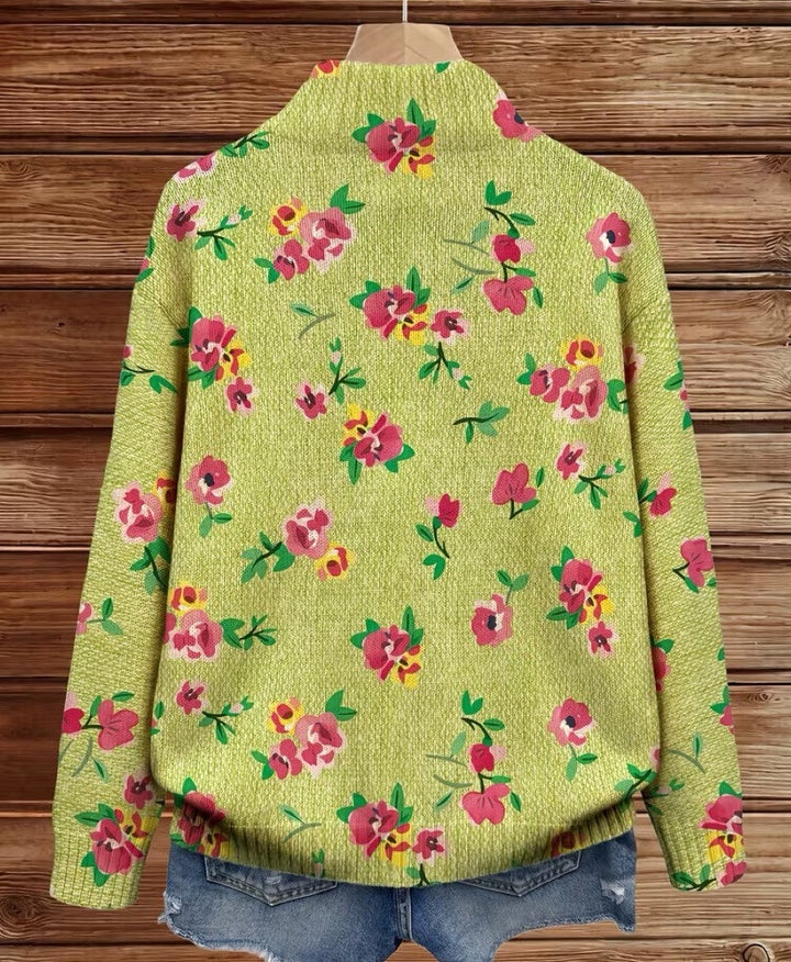 Constance™ | Pink Floral Lime Zip Cardigan