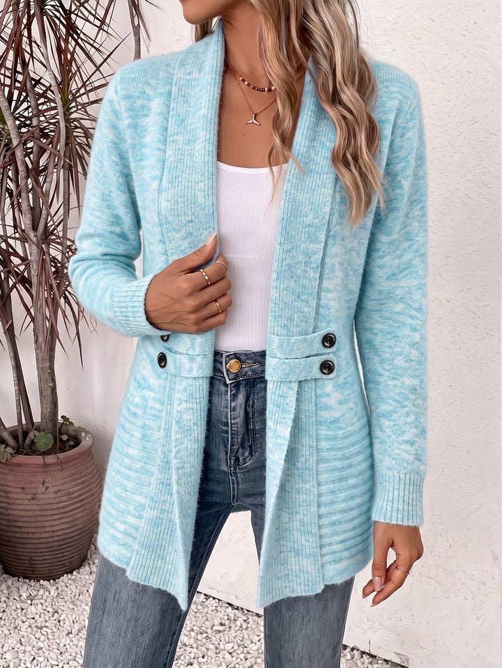 Nova™ | Aqua Ribbed Knit Button-Tab Cardigan