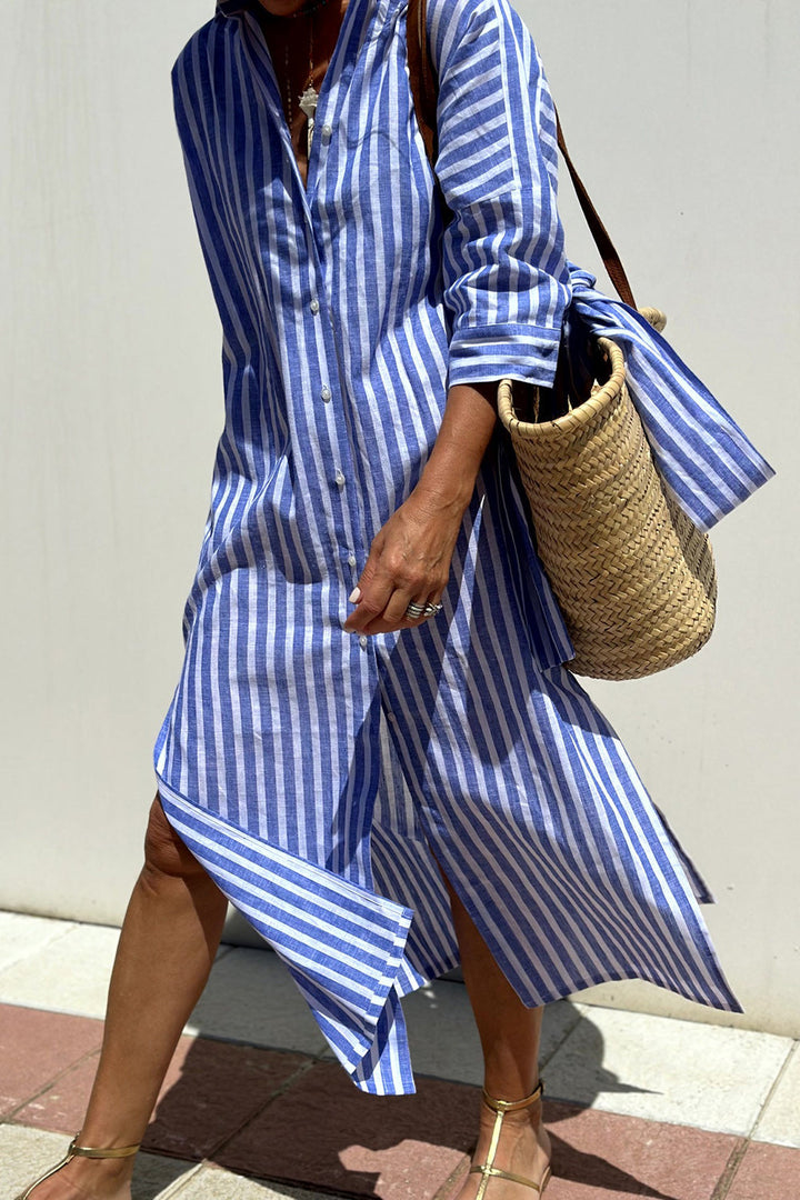 Corinne™ | Women's Classic Striped Shirt Maxi Dress
