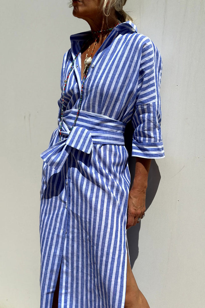 Corinne™ | Women's Classic Striped Shirt Maxi Dress