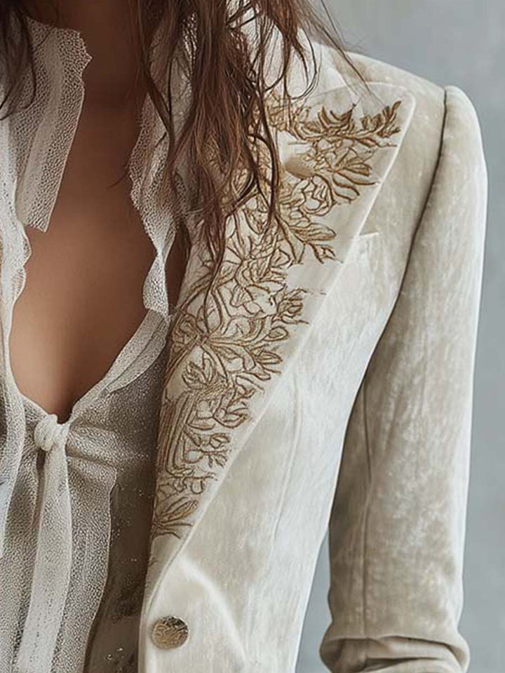 Seraphina | Embroidered Ivory Tailored Blazer