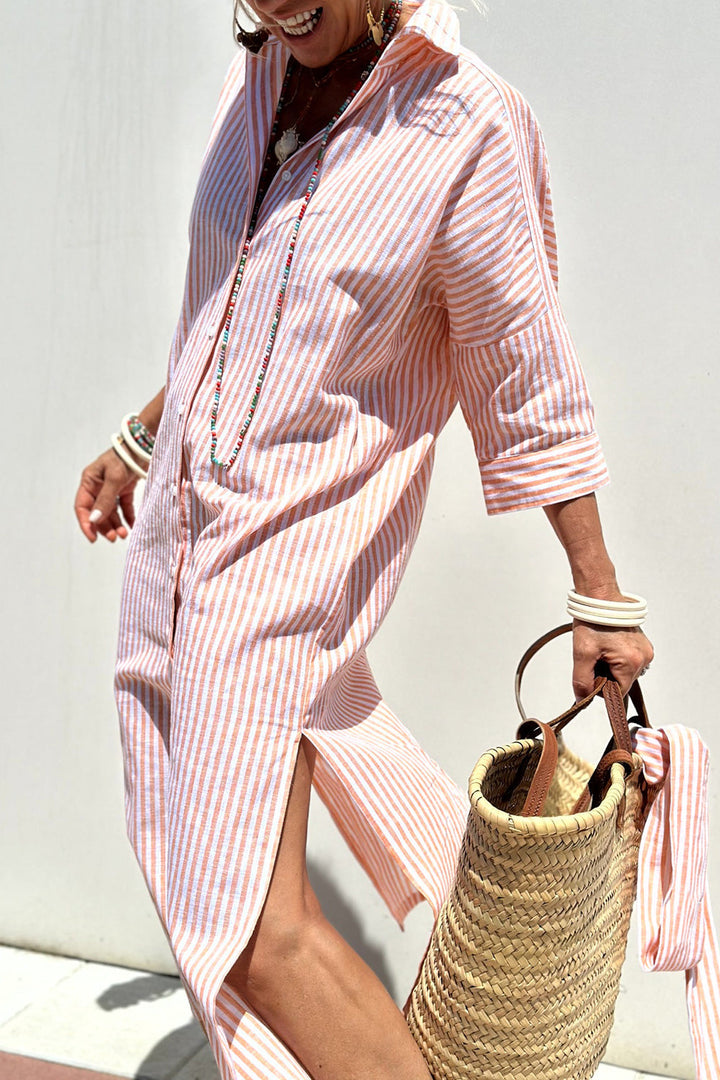 Corinne™ | Women's Classic Striped Shirt Maxi Dress