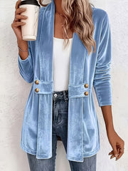 Delaney™ | Sky Blue Velvet Button-Tab Cardigan