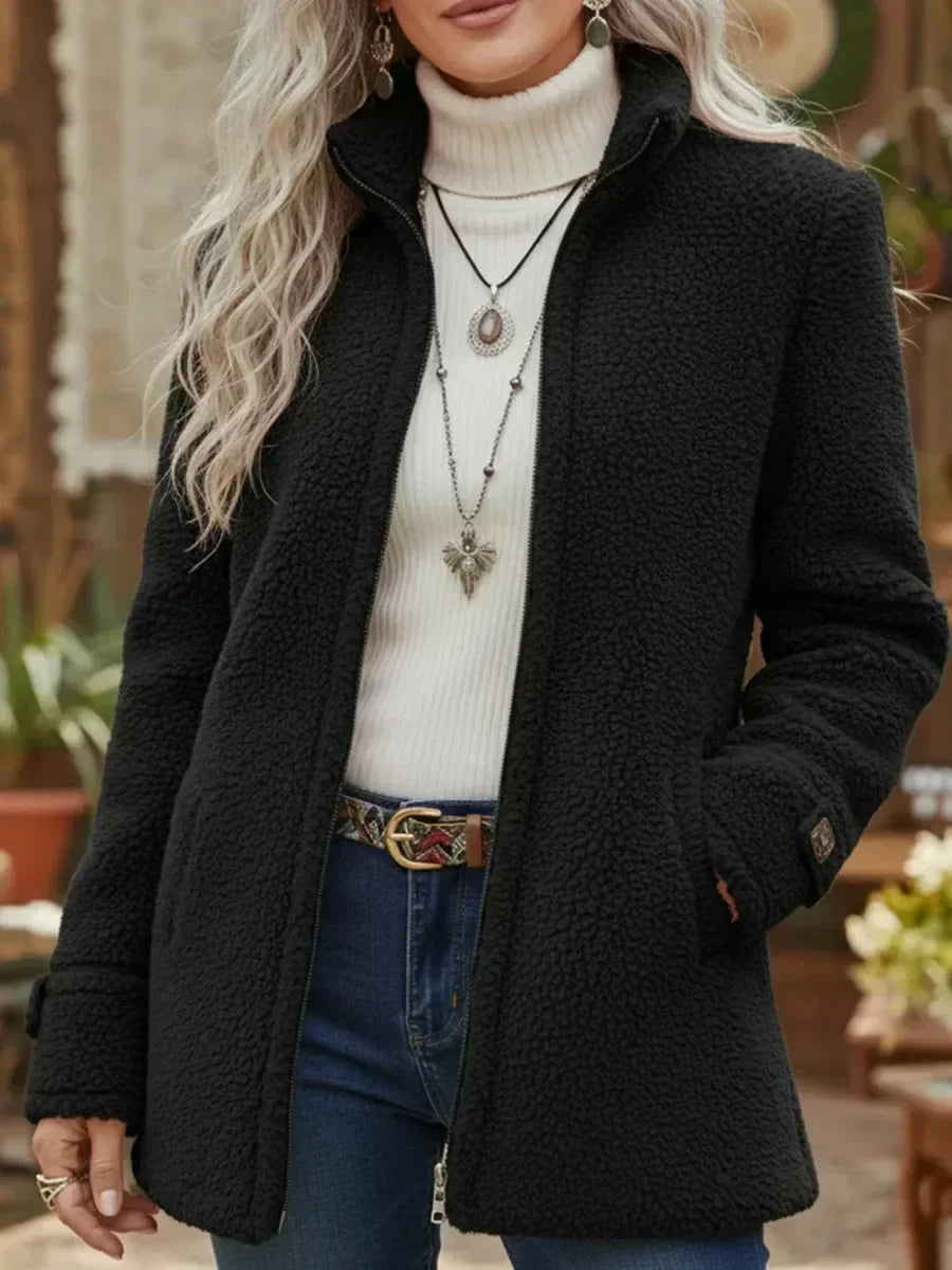 Chanelle™ | Full Zip Lambswool Feel Stand Collar Jacket