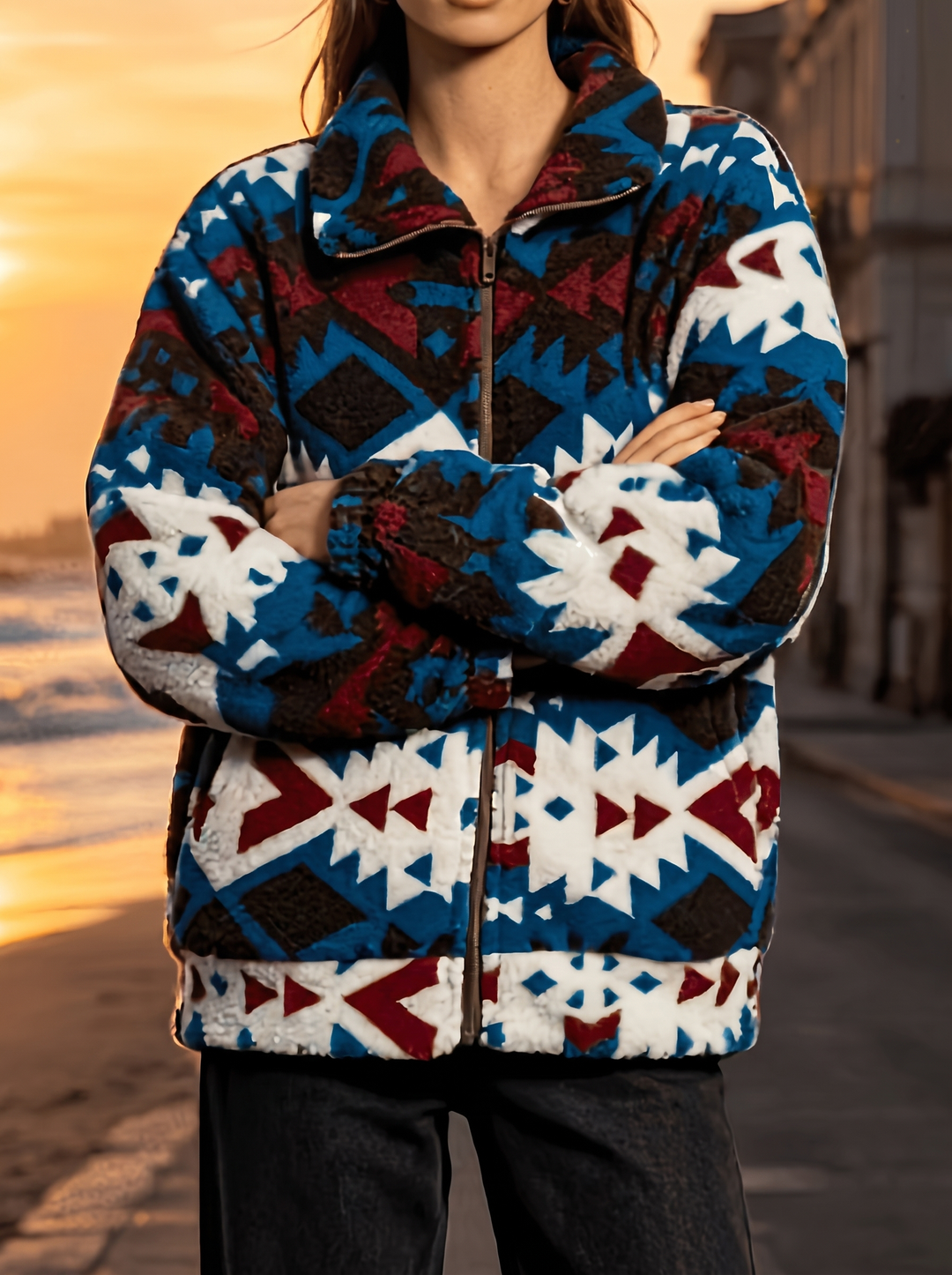 Calanthe™ | Teal Aztec Sherpa Jacket