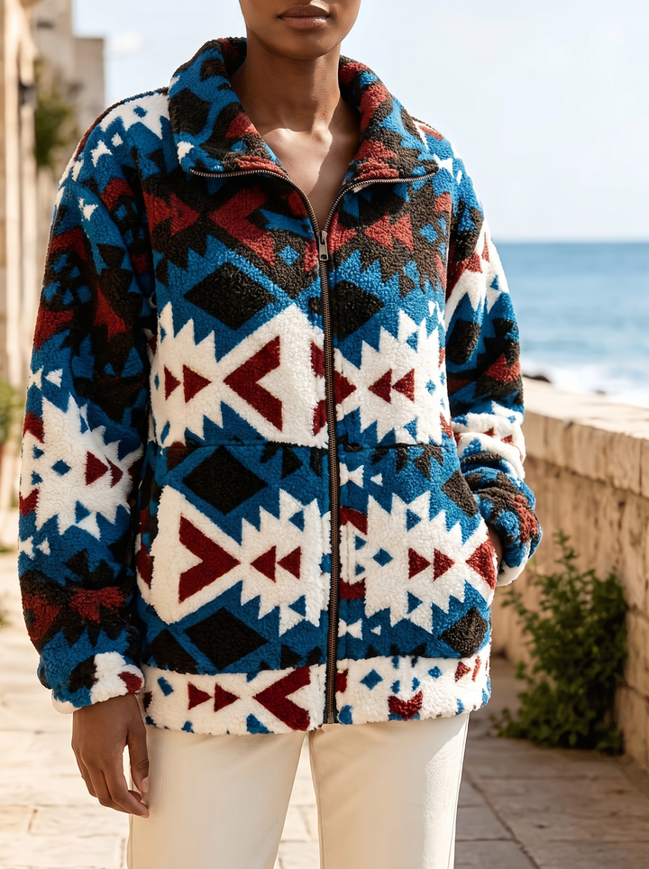 Calanthe™ | Teal Aztec Sherpa Jacket