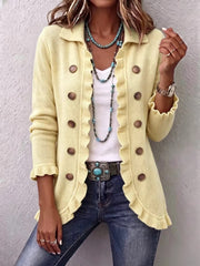 Lillian | Buttercream Ribbed Knit Ruffle Jacket