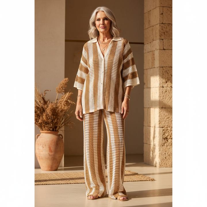 Zenaida™ | Women's Striped Kimono &amp; Wide-Leg Pants Two-Piece Set