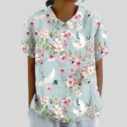 Lucienne™ | Women's Blossom &amp; Crane Collared Blouse