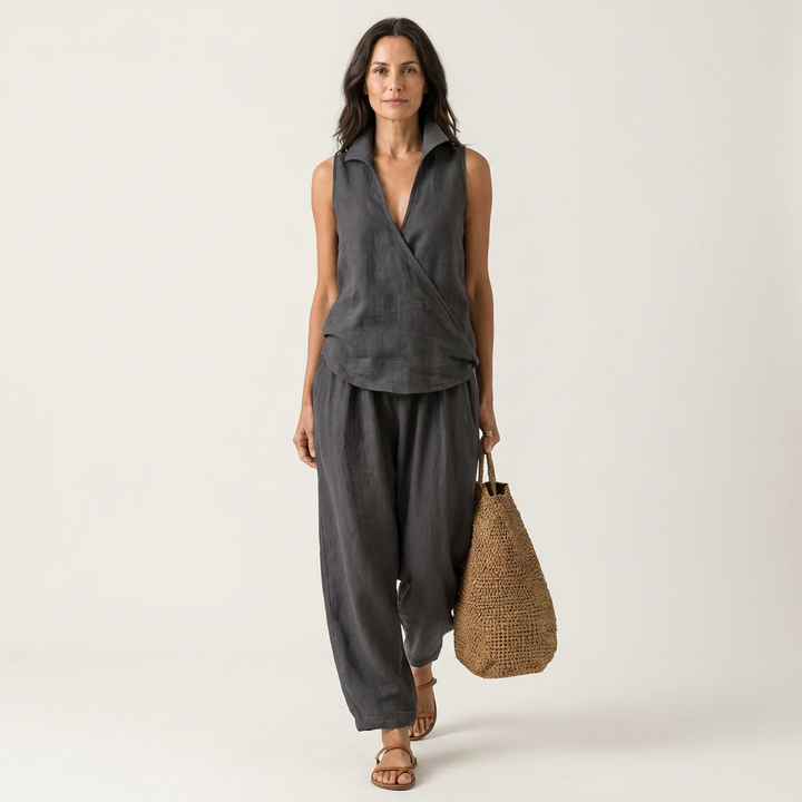 Solene | Wrap Top & Wide-Leg Trouser Set