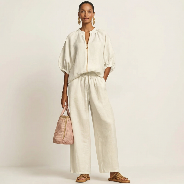 Marlowe | Set with puff sleeves and a front zip