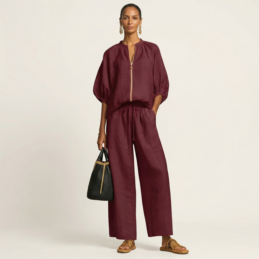 Marlowe | Set with puff sleeves and a front zip