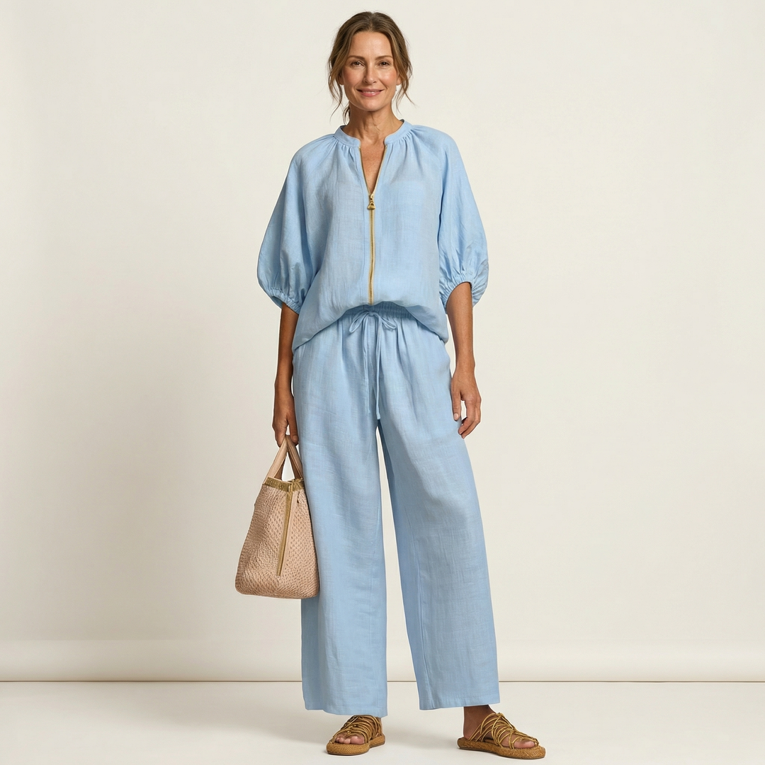 Marlowe | Set with puff sleeves and a front zip