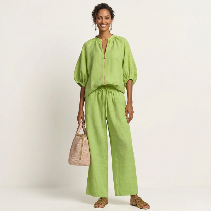 Marlowe | Set with puff sleeves and a front zip