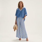 Juliana | V-neck varsity top & striped wide-leg trousers set
