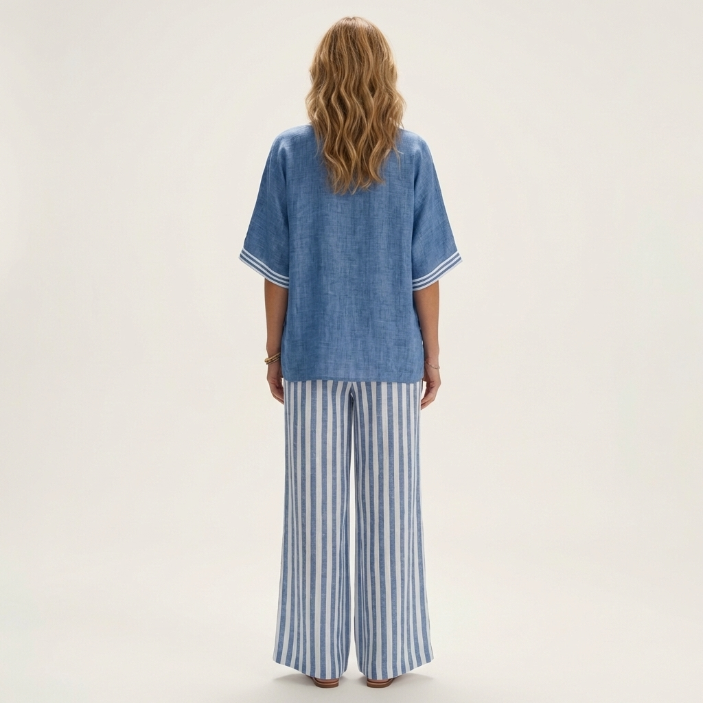 Juliette | V-Neck Top & Striped Trouser Set