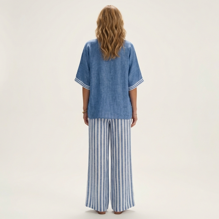 Juliette | V-Neck Top & Striped Trouser Set