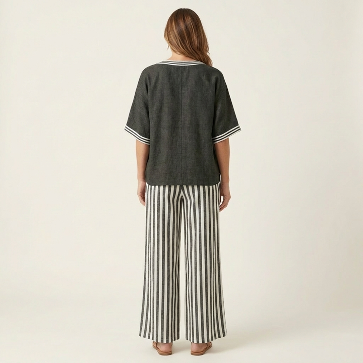 Juliana | V-Neck Varsity Top & Stripe Wide-Leg Set