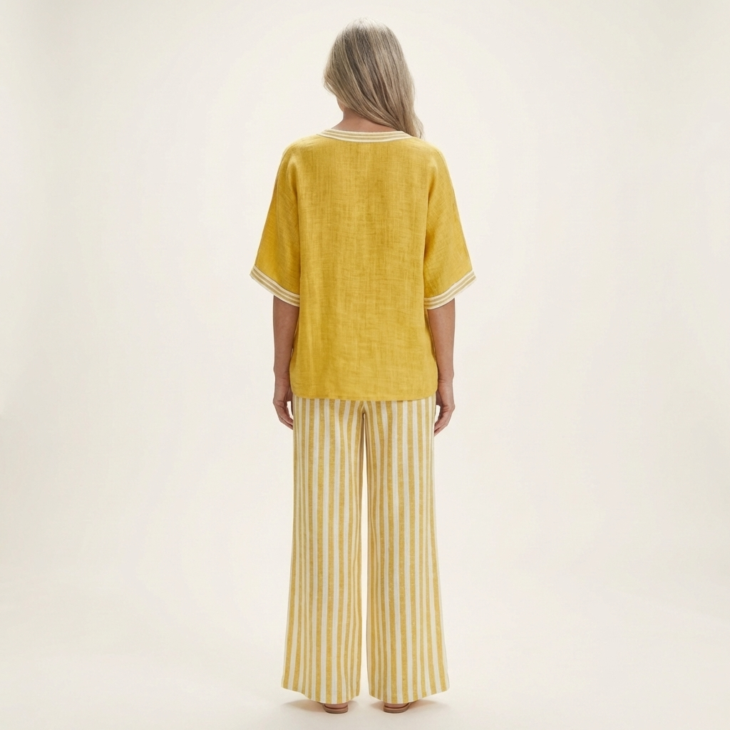 Juliana | V-neck varsity top & striped wide-leg trousers set