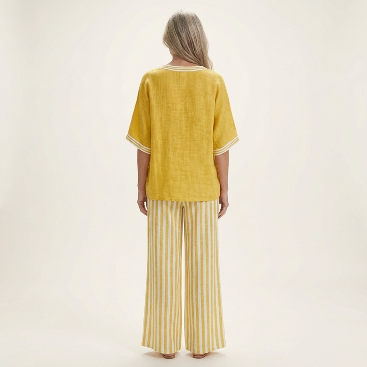 Juliette | V-Neck Top & Striped Trouser Set