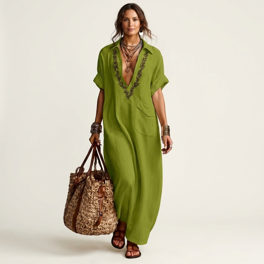 Margaux | Embroidered Maxi Dress with V-Neck