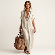 Amarina | Embroidered V-neck maxi dress