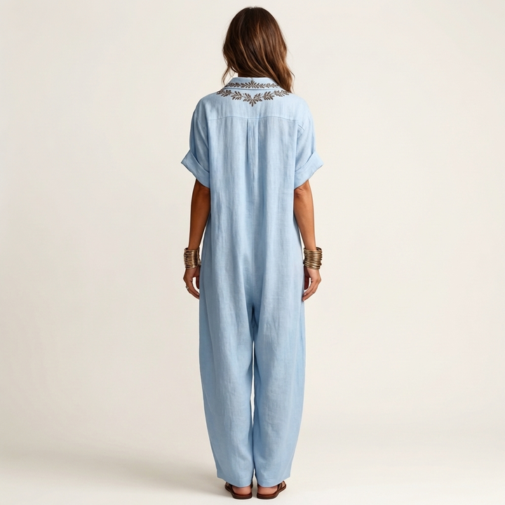 Amarina | Embroidered V-neck maxi dress