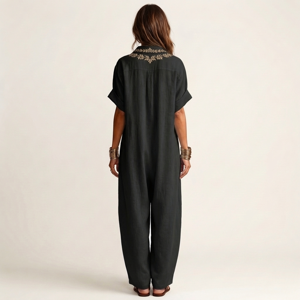 Amarina | Embroidered V-neck maxi dress