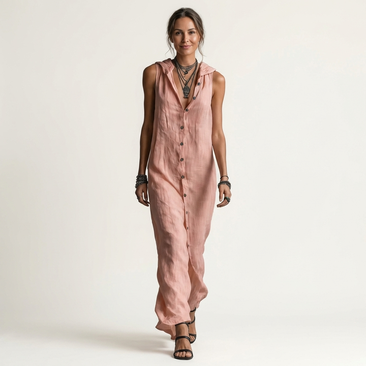 Mirabell | Hooded Button-Front Sleeveless Maxi Dress