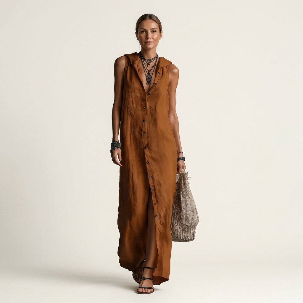 Mirabell | Hooded Button-Front Sleeveless Maxi Dress