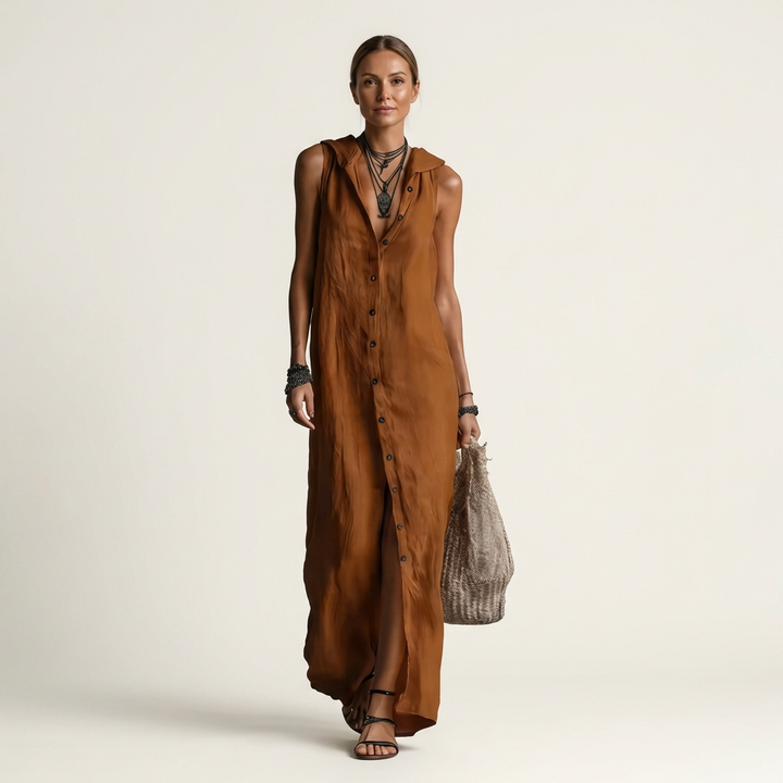 Mirabell | Hooded Button-Front Sleeveless Maxi Dress