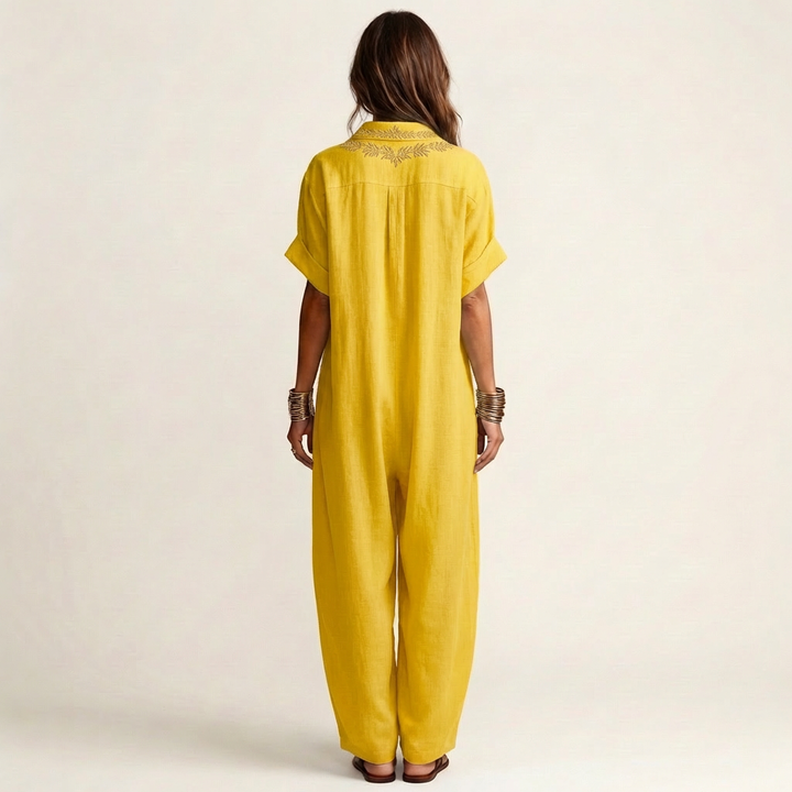 Amarina | Embroidered V-neck maxi dress