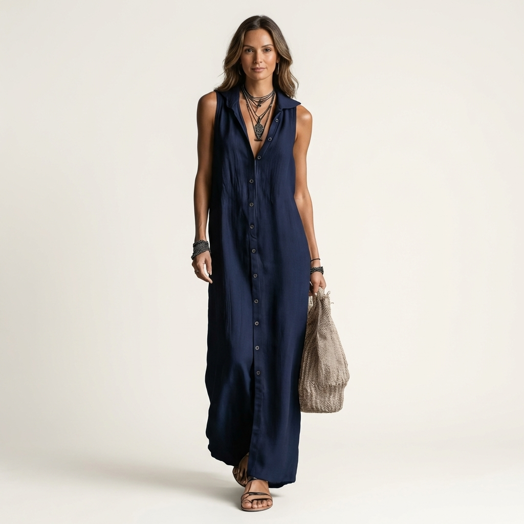 Mirabell | Hooded Button-Front Sleeveless Maxi Dress