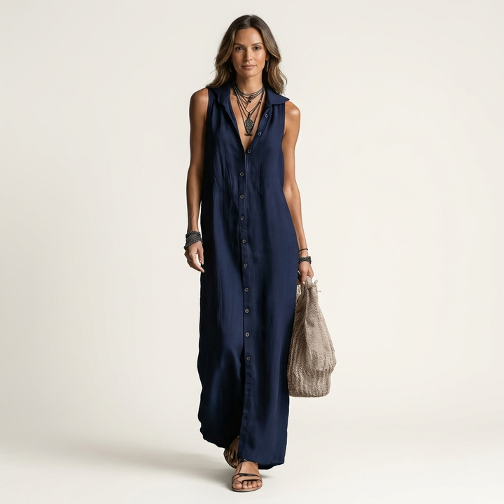 Mirabell | Hooded Button-Front Sleeveless Maxi Dress