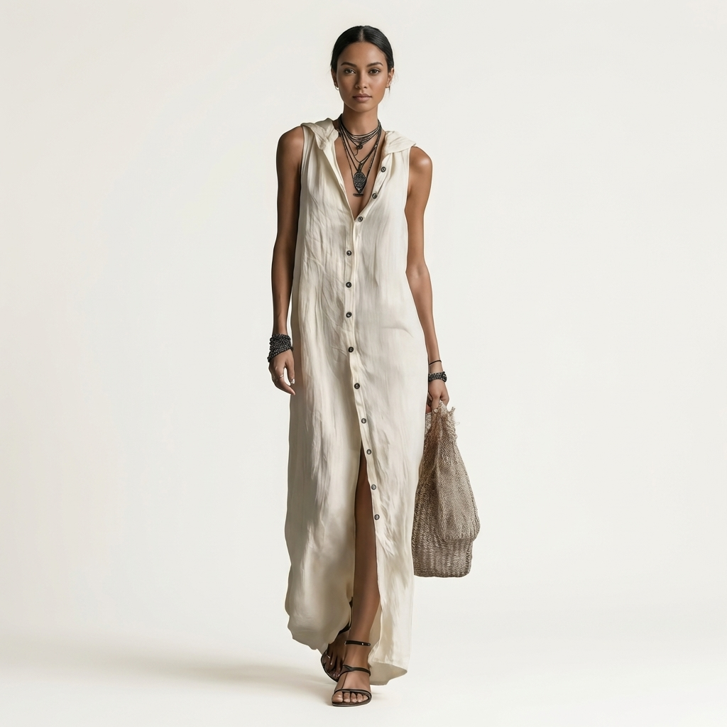 Mirabell | Hooded Button-Front Sleeveless Maxi Dress